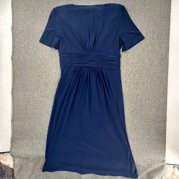 Evan Picone Dress Navy Blue Sz 8 V-Neck Short Sleeve Stretch Zipper Closure - Picture 10 of 15
